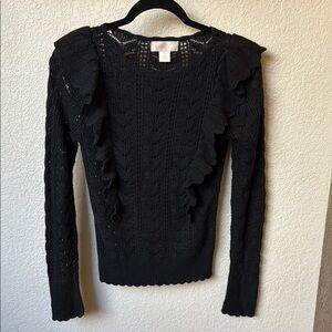 Black Ruffled Knit Sweater